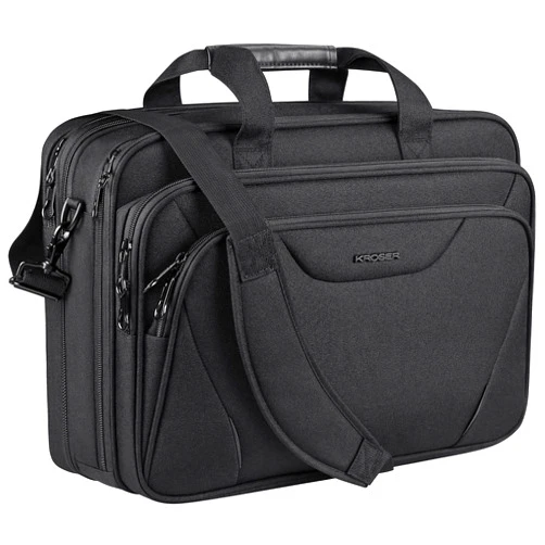 KROSER Laptop Bag Premium Computer Briefcase Fits Up to 17.3 Inch Laptop Expandable Water-Repellent Shoulder Messenger Bag for Travel/Business/Men/Women-Black