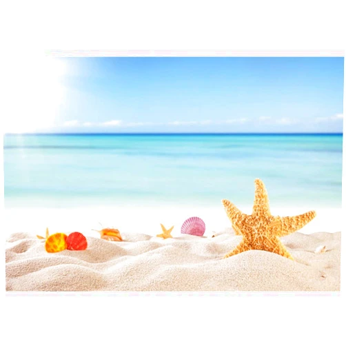 OERJU 8x6ft Summer Beach Backdrop Seaside Sand Colorful Seashell Starfish Blue Clear Ocean Photography Background Adult Portrait Holiday Vacation Tour Themed Photo Studio Supplies Vinyl Wallpaper