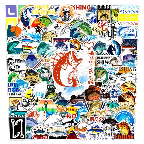 1step2dream 102Pcs Fishing Sticker Set: Reel in Adventure with Waterproof Vinyl Decals for Laptop, Car, Skateboard, Scrapbook