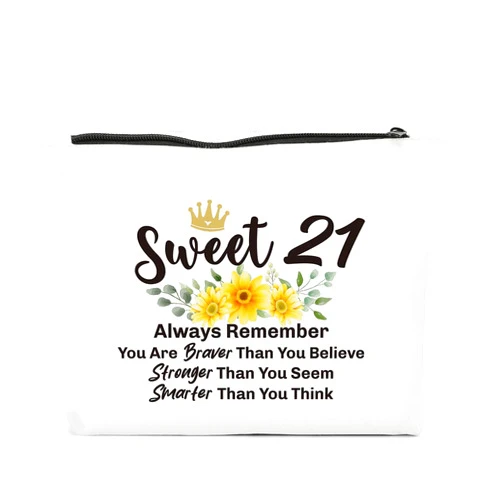 FBCCZEY Funny 21st Birthday Gifts for Her Women Sweet 21 Gifts Makeup Bag, Happy 21st Birthday Party Decorations for Her Makeup Pouch, Birthday Gifts for 21 Year Old Women Cosmetic Bag