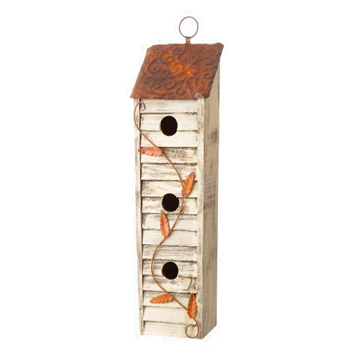 Glitzhome Wooden Three-Tier Hanging Distressed Garden Bird Houses for Outside 18
