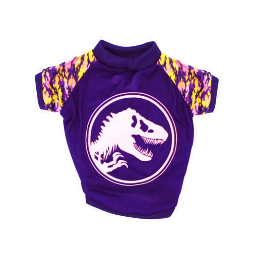 Jurassic World Logo Tee for Dogs | Dinosaur Dog T-Shirt, X-Small, Purple Camo Print | Dog Shirt, Dinosaur Pet Shirt, Cute Dog Clothes | See Sizing Chart for Details