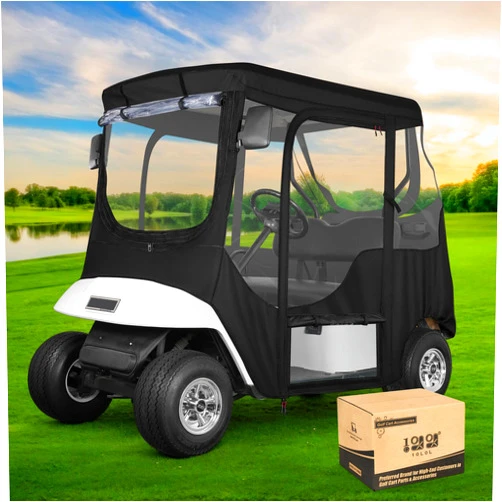 10L0L Golf Cart Driving Enclosure 2 Passenger with Insect Net Fits EZGO TXT/RXV Golf Cart Waterproof Windproof Portable Drivable Golf Cart Cover Travel 4-Sided Enclosure Used in Four Seasons Black