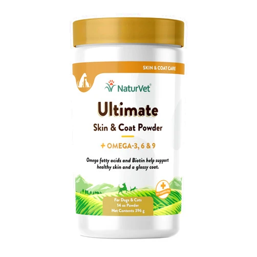 NaturVet Ultimate Skin and Coat Powder Plus Omega 3, 6 and 9 Supplement for Dogs and Cats, Powder, Made in The USA with Globally Source Ingredients 14 Ounce