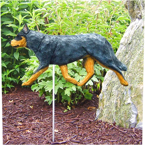 Michael Park Woodcarver Australian Cattle Dog Outdoor Garden Sign Hand Painted Figure Blue
