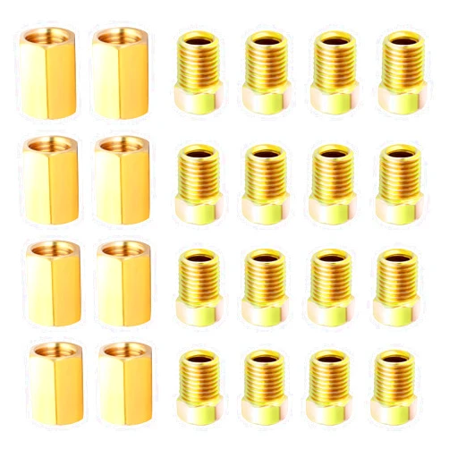 Stacool 24PCS 3/8 Inch-24 Threads Brake Line Fittings,Include 8PCS Brake Line Unions+16PCS Nuts,Brake Line Fitting Kit Fit for 3/16 Inch Brake Lines Standard Car Accessories
