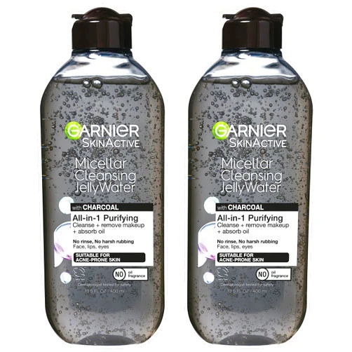 Garnier Skinactive Micellar Cleansing Jelly Water with Charcoal Purifying All in One Water, 2 Pack