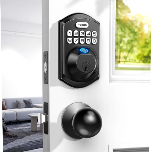 TEEHO Fingerprint Keyless Entry Door Lock - Keypad Deadbolt with Handle - Auto Lock, Easy Install - Matte Black