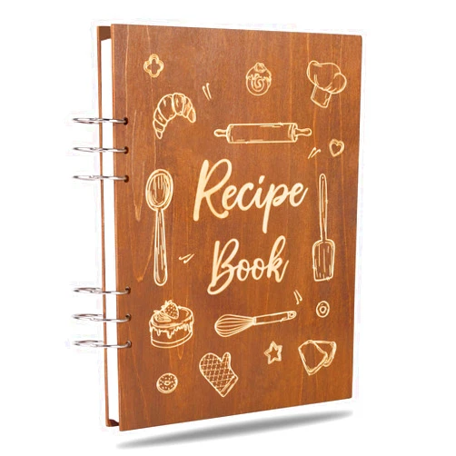 Creawoo Wooden Recipe Book to Write in Your Own Recipes Personalized Blank Recipe Binder Cookbook, Hardcover DIY Family Recipes Full Pages with 6 Colorful Dividers, Idea Cooking Gift- 8.5