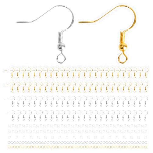 Motroce 300PCS 925 Sterling Silver Earring Hooks, Gold Earring Hooks, Stainless Steel Ear Wires Fish Hook, Hypoallergenic Earring Making kit with Clear Silicone Backs Stoppers and Jump Rings(Gold and Silver)