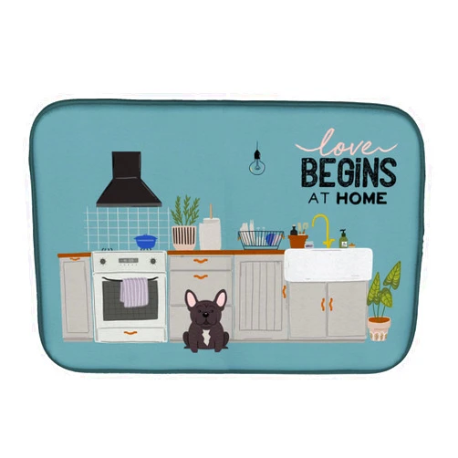 Caroline's Treasures CK7713DDM Brindle French Bulldog Kitchen Scene Dish Drying Mat Absorbent Dish Drying Mat Pad for Kitchen Counter Dish Drainer Mat for Countertop, 14 x 21