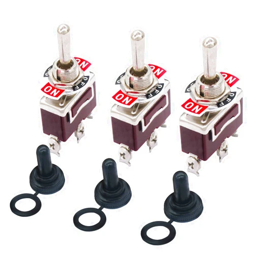 Taiss 3pcs Toggle Switch SPDT ON-Off-ON 3 Pin 3 Position Latching Switch Toggle Rocker Heavy Duty 20A 125V with 3pcs Waterproof Cover Ten-1122