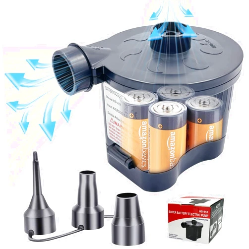JGTONG 4D Battery Powered Portable Air Pump, Electric Air Pump for Mattress Inflatables Paddling Pool Beach Toys, Travel Air Pump for Swimming Rings Bed Pool Toys (3 Air Nozzles)