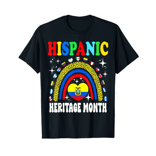 Ecuador National Hispanic Heritage Month Rainbow Hispanic Heritage Month Ecuador Kids Ecuadorian Flag Heart T-Shirt