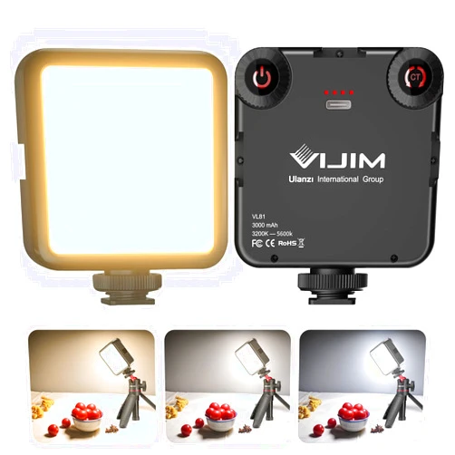 VIJIM LED Video Light, VL81 On Camera Light with 3 Cold Shoe Rechargeable 3000mAh Battery Bicolor Dimmable 3200K-5600K CRI95+ Portable Photography Photo Lighting Panel for YouTube DSLR Camcorder Vlog