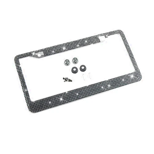 YALOK Bling Car License Plate Frame, Sparkly Rhinestone Stainless Steel License Plate Cover/Holder, Universal for Most Cars, SUVs, Vehicles with Screw Set, Auto Accessories for Women (Gray/Black)