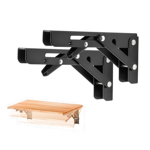 Ravinte Folding Shelf Brackets - Heavy Duty Shelf Brackets Matte Black 6 Inch Collapsible Shelf Brackets, Folding Bracket for Table Bench, Space Saving for Bench Table 2 Pack