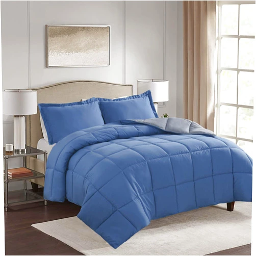 HIG 3pc Dusty Blue Queen Size Comforter Set - All Season Reversible Down Alternative Comforter with Sham - Quilted Duvet Insert with Corner Tabs - Box Stitched Blanket - Breathable, Soft, Fluffy