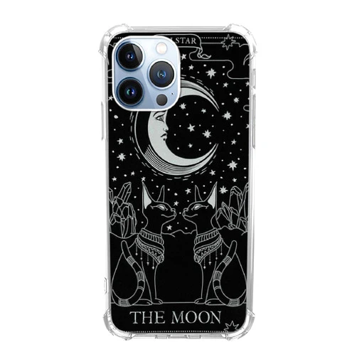 Joktruay The Moon Tarot Phone Case Compatible with iPhone 14 Pro,Black Cat and Moon Case for iPhone 14 Pro, Unique Trendy TPU Bumper Case for Men Women