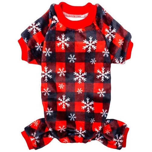 TUKOAW Dog Christmas Pajamas for Small Medium Dogs - Plaid Snowflake Pattern Cute Warm Dog Pjs Pet Apparel for Cold Weather - Soft Fleece Onesie Holiday Dog Winter Clothes for Dogs, Puppy, Cats