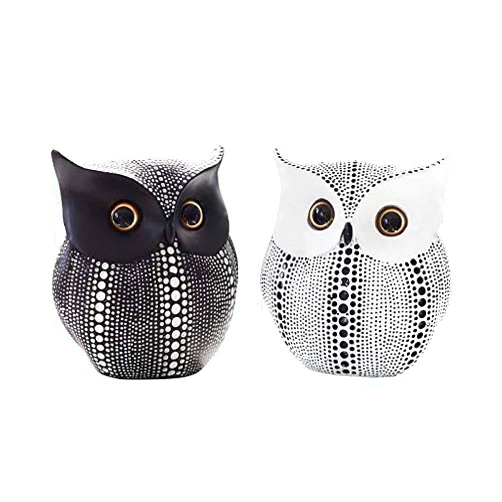 Asng Owl Decor Statue Sculpture for Home, Office, Bookshelf,TV Stand Decoration Resin Animal Sculpture Minimalist Style Crafts Gift for Friend or Family, Animal Lovers (Black+White)