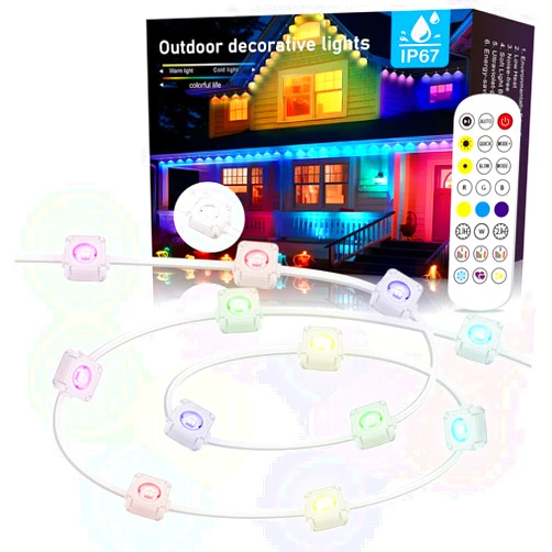 JOLALIA Permanent Outdoor Lights for House, 100ft Outdoor Lights, IP67 Waterproof RGB+IC LED Eaves Lights, 54 Scene Modes Outdoor Lighting for Christmas Garden Party Holiday, with App/Remote Control