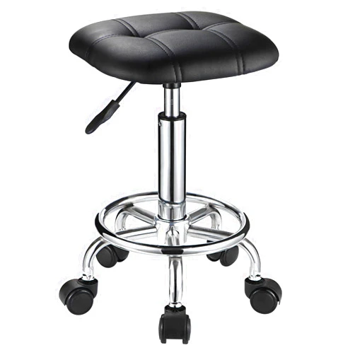 FNZIR Square PU Cushion Rolling Stool with Wheels Height Adjustable Swivel Stools Office Chair Black