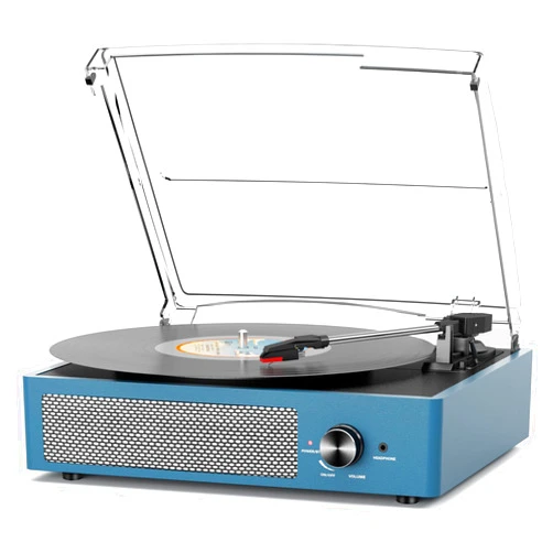 Cotsoco Vinyl Record Player with 2 Stereo Speakers Belt-Driven Vintage Turntables 3 Speed 3 Size Wireless Bluetooth Playback AUX-in RCA Out Headphone LP Vinyl Players Auto Stop Frosted Blue