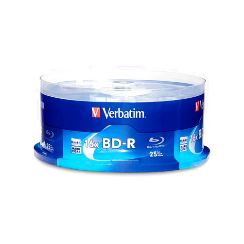 Verbatim BD-R 25GB 16X Blu-ray Recordable Media Disc - Spindle - 97457, Branded, 25 Pack