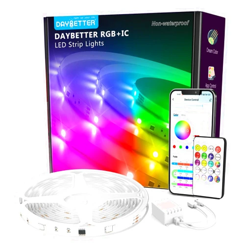 DAYBETTER 100ft Smart IC LED Strip Lights, BGRIC LED Lights for Bedroom, DIY Multiple Colors on One Line, App Control Color Changing Strip Lighting Music Sync Home Decor(1 Roll)