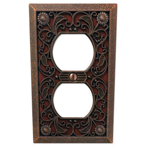 Amerelle 65DDB Filigree Wallplate, 1 Duplex Outlet, Cast Metal, Aged Bronze, 1-Pack