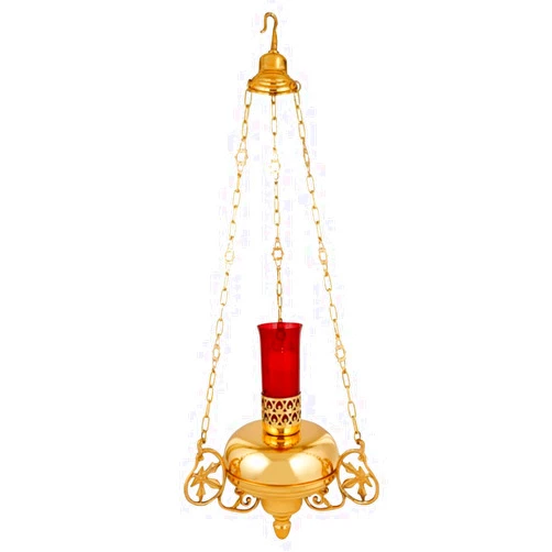 Autom Large Brass Sanctuary Lamp with Red Globe Glass Candle Holder, Catholic Church Supplies, 18 Inch