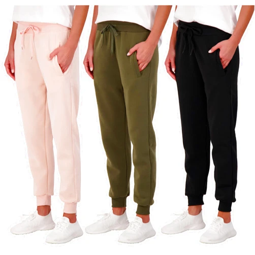 Real Essentials 3 Pack: Women's Ultra-Soft & Warm Fleece Joggers (Available in Plus Size)