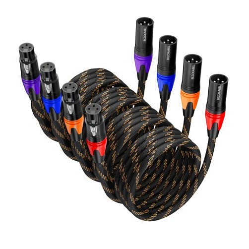 BEZOKABEL XLR Cable, XLR Microphone Cables 15ft 4 Packs, XLR Speaker Cable Male to Female Nylon Braided 3 Pins Compatible with Microphones, Mixer, Speaker Systems and More