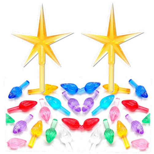 Curated Nirvana Ceramic Christmas Tree Bundle | 2-Piece Gold Star Ornaments and 100 Pieces Flame Bulbs - 1/2 inch Posts