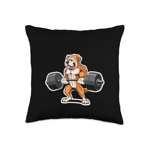 FitPets Muscular Dog Lifting Weights, Strong Dog Workout Design Throw Pillow