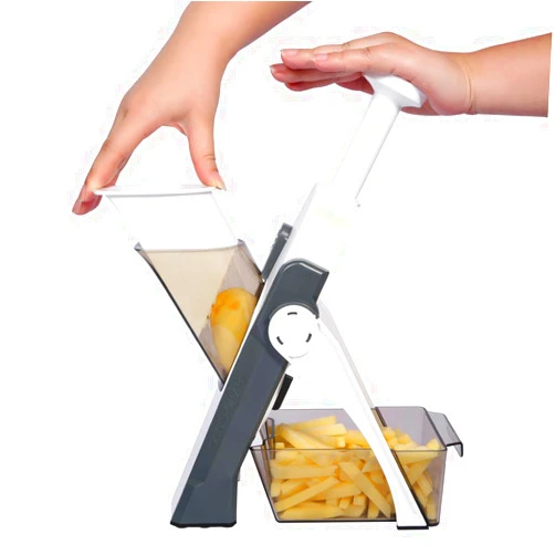 ONCE FOR ALL Safe Mandoline Slicer 5 in 1 Vegetable Chopper Food Potato Cutter, Strips Julienne Dicer Adjustable Thickness 0.1-8 mm Kitchen Chopping Artifact Fast Meal Prep (Gray)