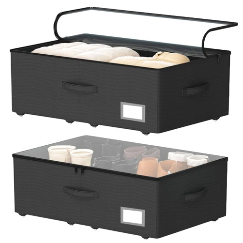 EE-RoomWorld Underbed Storage Bins With Wheels, No Assemble Required 10 inches Height Large Capacity Rolling Underbed Shoe Storage Containers，Dorm Underbed Storage Drawers