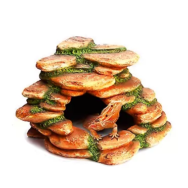 Orchid Valley Reptile Hide and Basking Platform, Aquarium Cave, Corner Ramp, Reptile & Amphibian Habitat Décor, Hide Away Rock Large