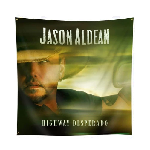 Kernny Jason Tapestry Aldean Highway Desperado Banner Capitol Music Album Wall Hanging Flag（3x3ft,Vivid Color,Polyster）For Man Cave,Dorm,Gift Needs
