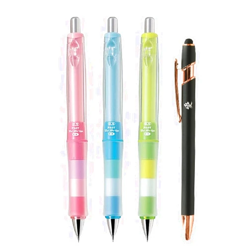 Pilot Japan Mechanical Pencil Dr. Grip CL Play Border Assorted Color Body 3 Packs With Kanji LOVE Sticker, Floral pink, Aqua blue, Glass green, 0.55 x 5.59 x 0.55 in (HDGCL50R)