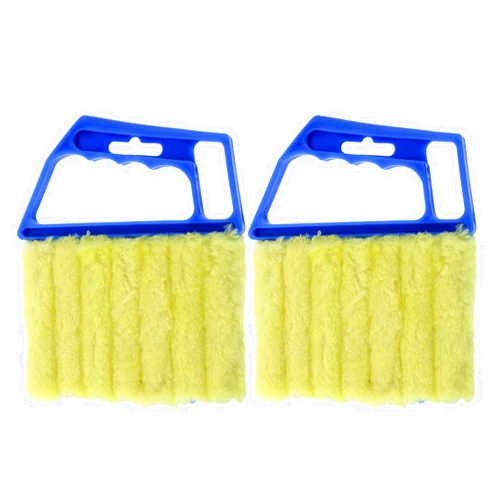 Nutteri Window Blinds Duster 2 Pack 7 Finger Dusting Cleaner Tool Mini Hand-held Blind Brush Air Conditioner Dirt Duster Household Kitchen Cleaning Tool (Blue)