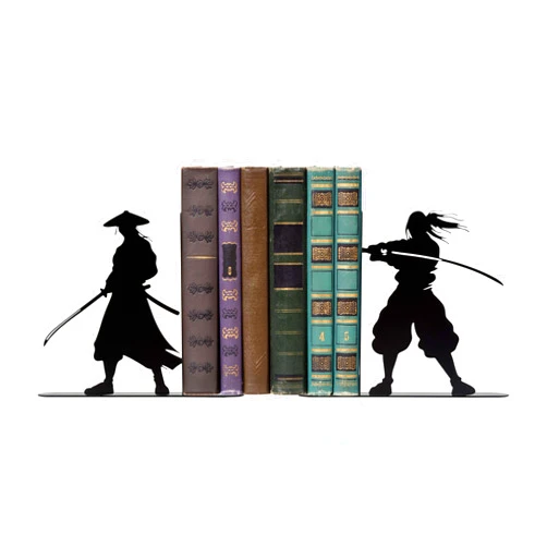 Prmstp Samurai Bookends for Bookshelves - Anime Inspired Metal Bookends Set, Japanese Warrior Sculpture Book Ends for Home Office Decor, Decorative Bookends Gift