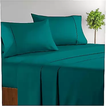 Creative Home_Ideas 1000 Thread-Count 100% Cotton Best-Bedding Sheets for Bed Queen Size - Breathable, Soft & Silky Sateen Weave 4-Piece Sheets Set, Fits Mattress 18'' Deep Pocket - Teal Queen Teal