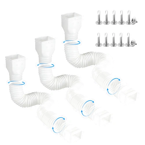 Plusgutter Rain Gutter Downspout Extensions, Flexible Downspout Extender for Rain Water Drainage, Down Spout Drain Extension Extendable from 21 to 68 Inches(3 Pack, White)