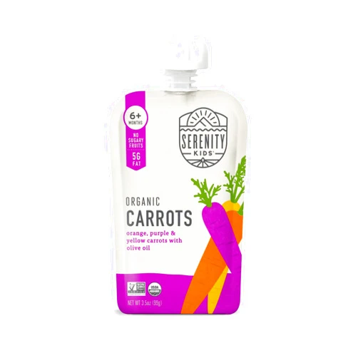 Serenity Kids 6+ Months USDA Organic Veggie Puree Baby Food Pouches | No Sugary Fruits or Added Sugar | Allergen Free | 3.5 Ounce BPA-Free Pouch | Carrots | 1 Count