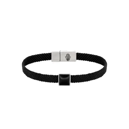 KARMA AND LUCK Black Macrame Onyx Magnetic Bracelet, Stainless Steel Link, Available in Medium and Large