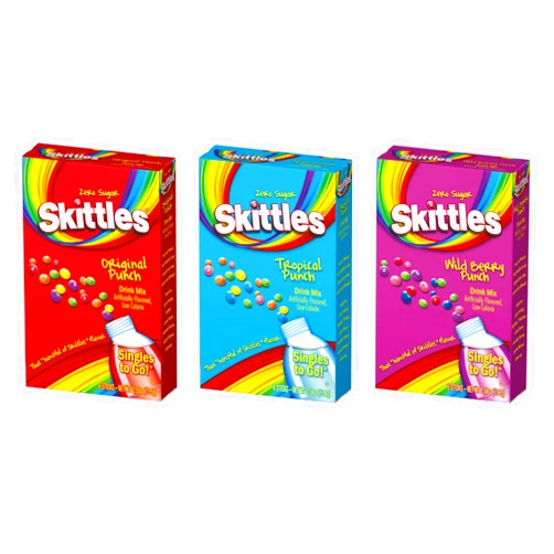 SINGLES TO GO! Skittles Singles To Go Drink Mix Variety Pack Bundle Original Punch, Tropical Punch and Wild Berry Punch - 3 boxes with 6 Packets in Each Box 18 Total Servings