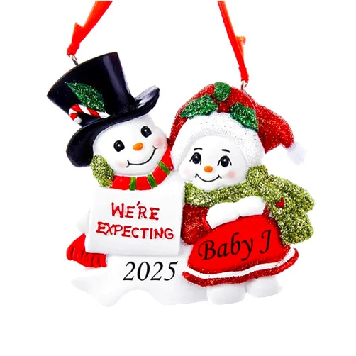 Kurt S. Adler We're Expecting Christmas Ornament - Personalized Matching Snowman and Woman Snow Couple Pregnancy Announcement Holiday Tree Decoration with Custom Name