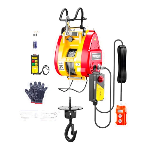 VEVOR 2-in-1 Electric Hoist Winch, 1100 lbs Capacity, 1800W Portable Power Winch, 98 ft Lifting Height, 36 ft/min with Wire and Wireless Remote Control, for Garage, Warehouse, Factory Lifting Towing